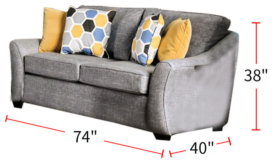 Fabric Upholstered Loveseat WIth Curved Shelter Arms, Light Gray