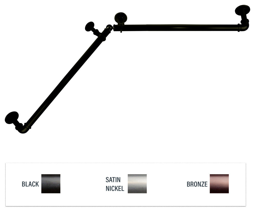 1" Blackout Corner Curtain Rod, Black, 48-84