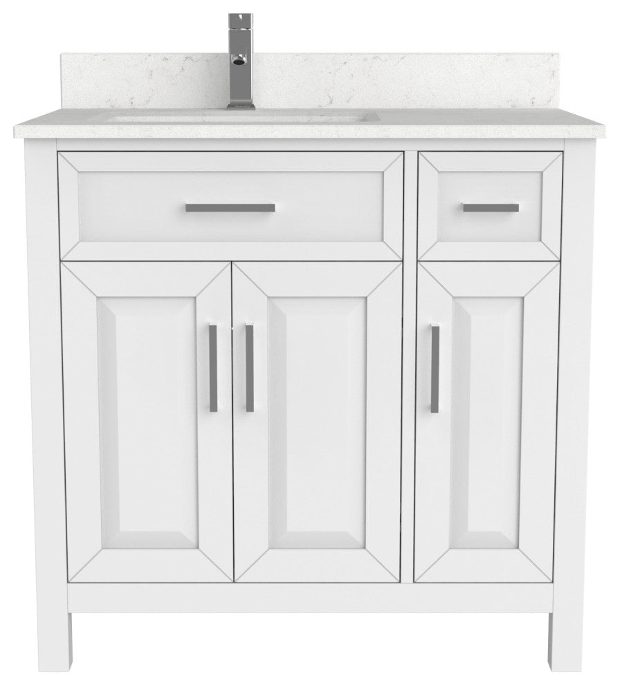 Terrence 36" Vanity with Power Bar and Drawer Organizer, White