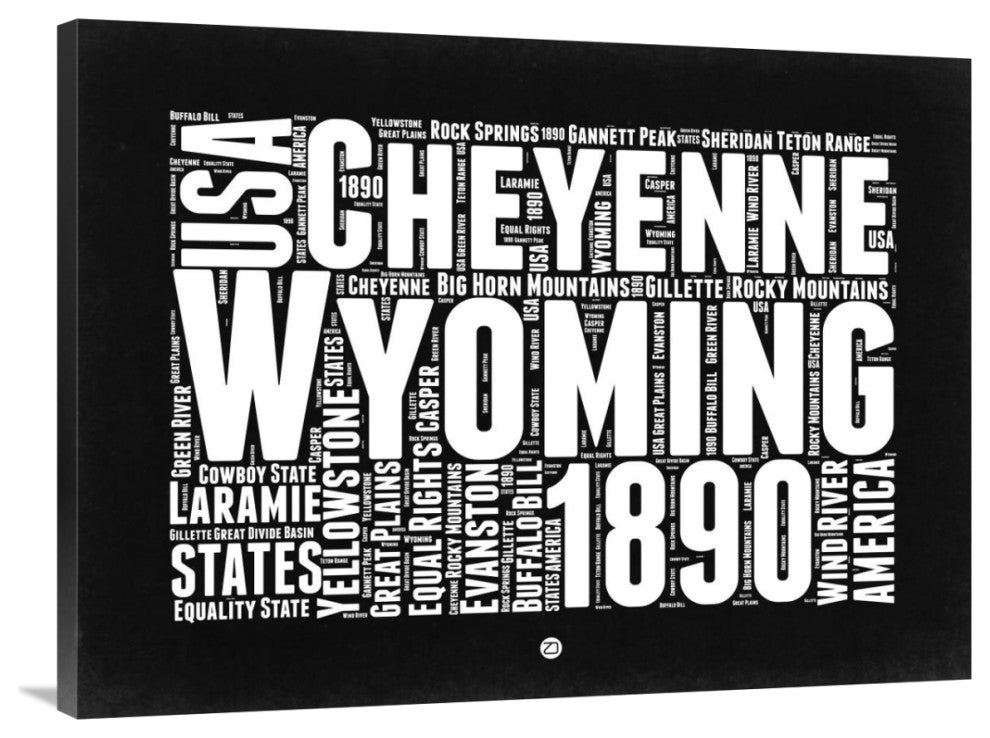 "Wyoming Black and White Map" Fine Art Print