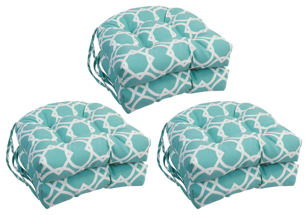 16" Spun Polyester Outdoor U-Shaped Tufted Chair Cushions, Set of 6, Elipse Pool
