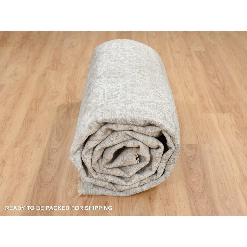 Gray Broken Persian Design Hand Knotted Wool and Silk Oversized Rug, 11'9"x15'