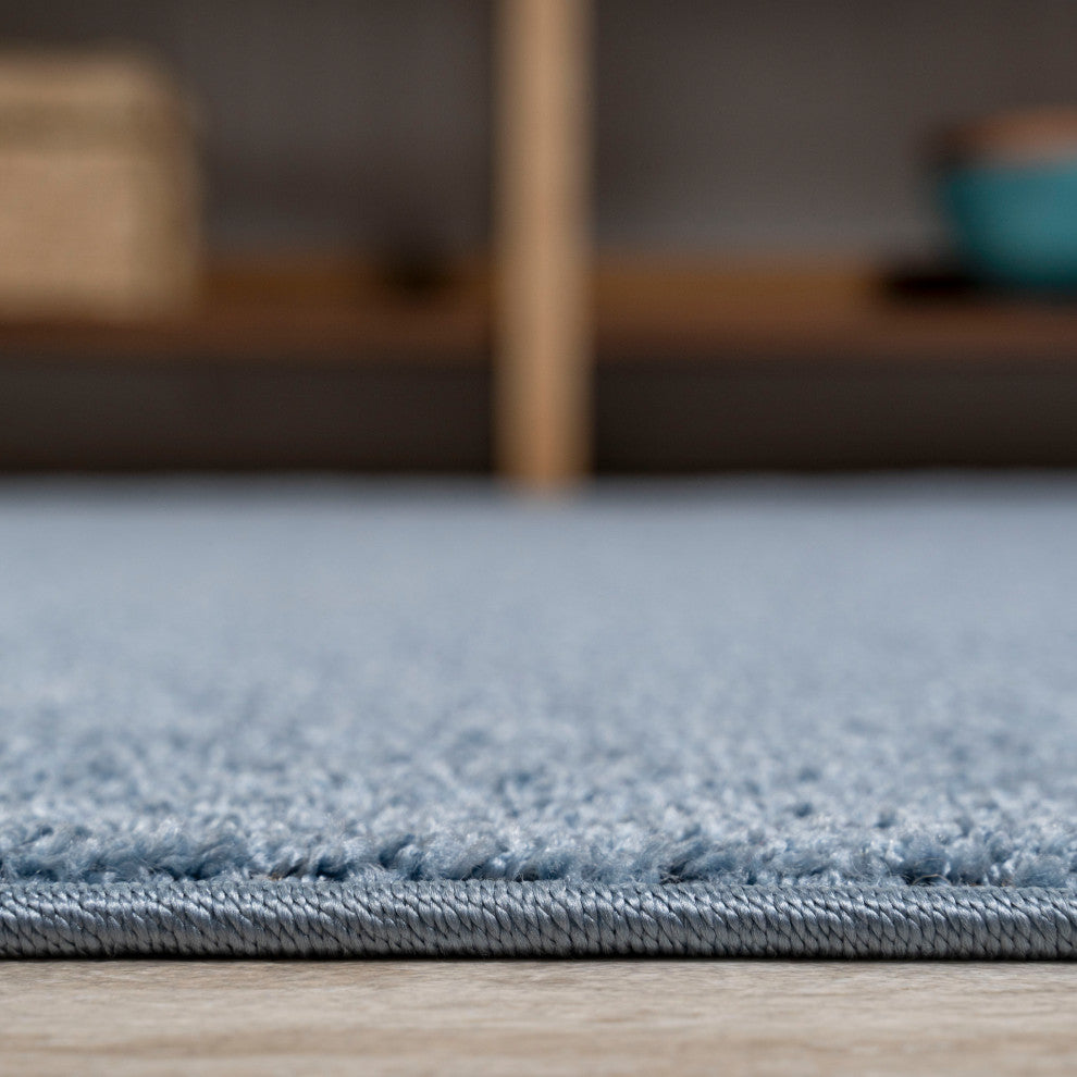 Haze Solid Low-Pile Runner Rug, Blue, 9 X 12