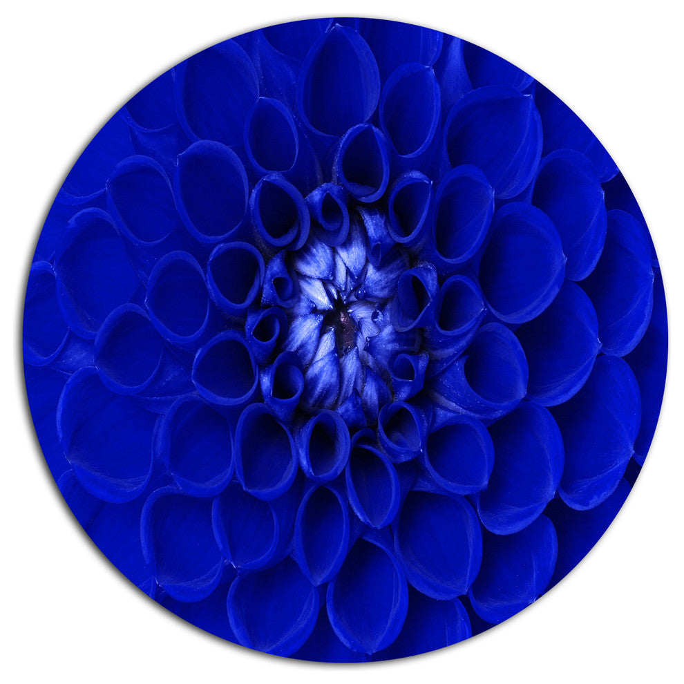 Abstract Blue Flower Design, Floral Large Disc Metal Wall Art, 11"