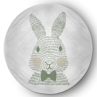 5' Round Monochrome Bunny Easter Chenille Indoor/Outdoor Rug