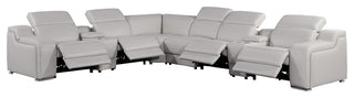 Marco-8-Piece, 4-Power Reclining Italian Leather Sectional, Light Gray