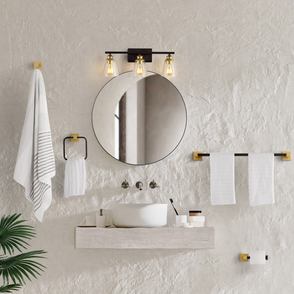 3-Light Vintage Classic Vanity Light, Bathroom Hardware Accessory Set, 5-Piece