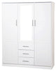 100% Solid Wood Cosmo 3-Door Wardrobe/Armoire, 2 Shelves, White