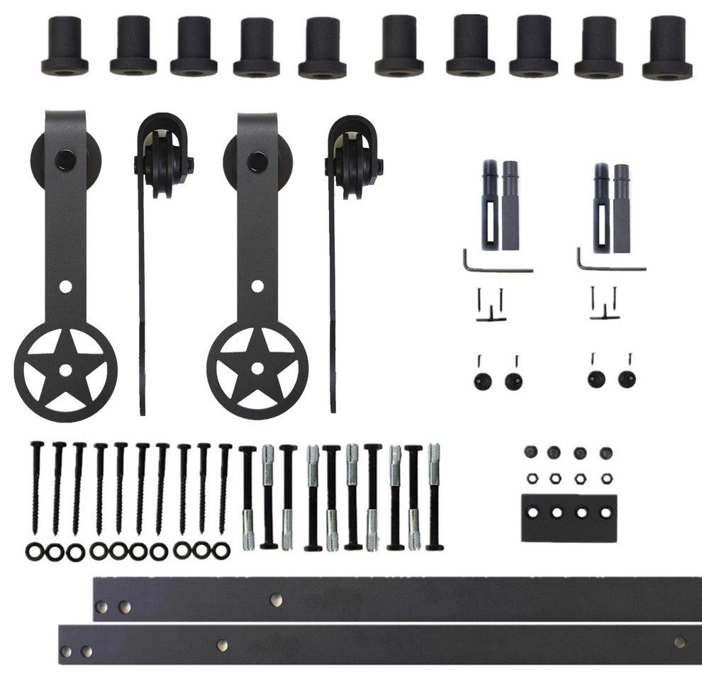 Vancleef Sliding Barn Door Hardware for Double Door, Star Design, 12'