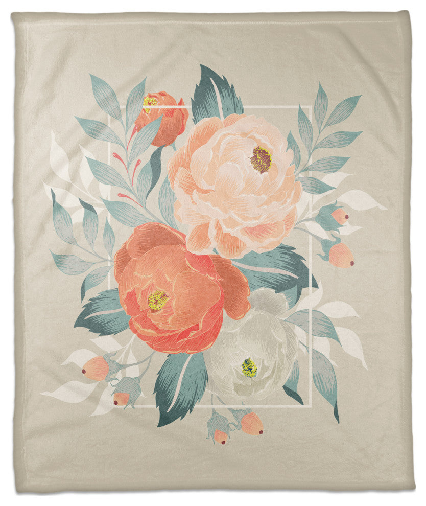 Orange Floral 50x60 Coral Fleece Blanket