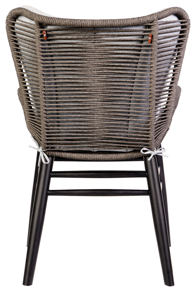 Fanny Outdoor Patio Dining Chair, Dark Eucalyptus Wood and Truffle Rope