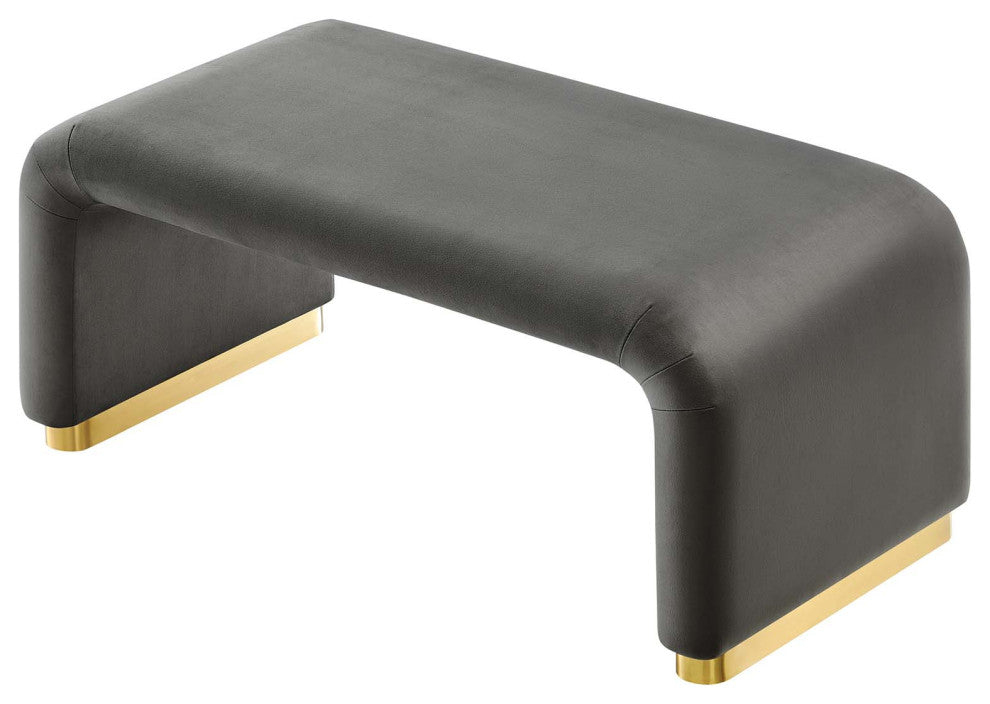 Koda Performance Velvet Waterfall Ottoman - Brass Storm Gray