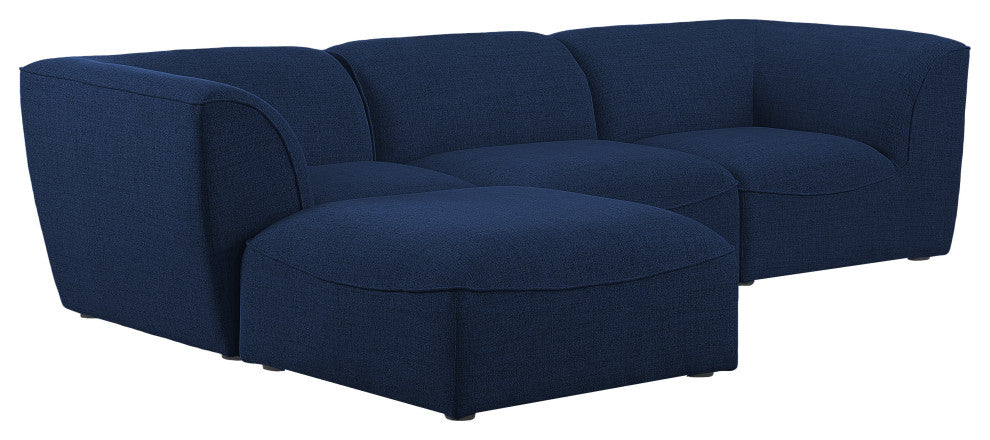 Miramar Linen Textured Fabric  4-Piece Modular L-Shaped Sectional, Navy