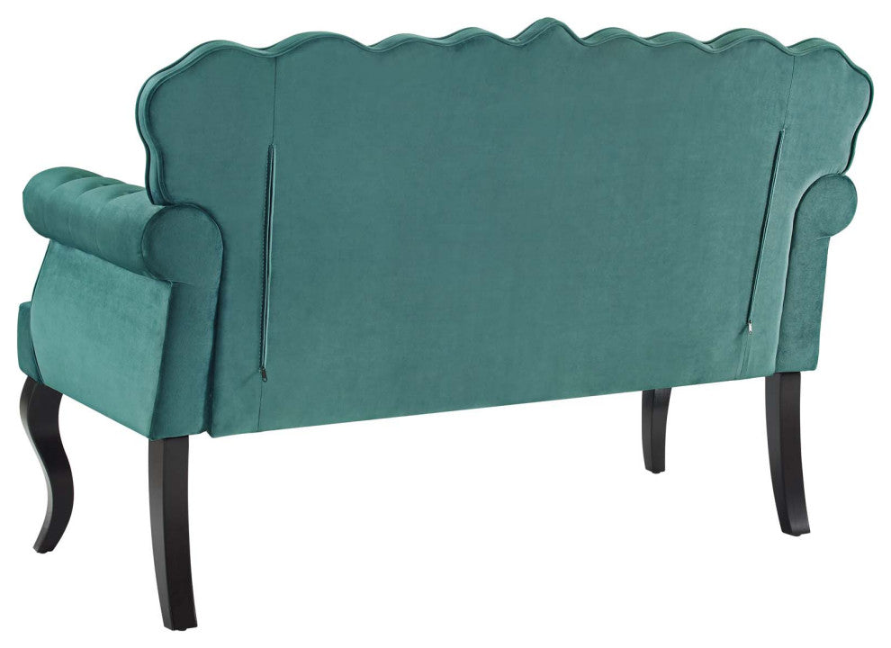 Modern Designer Lounge Loveseat Settee Sofa, Velvet Fabric, Aqua Blue
