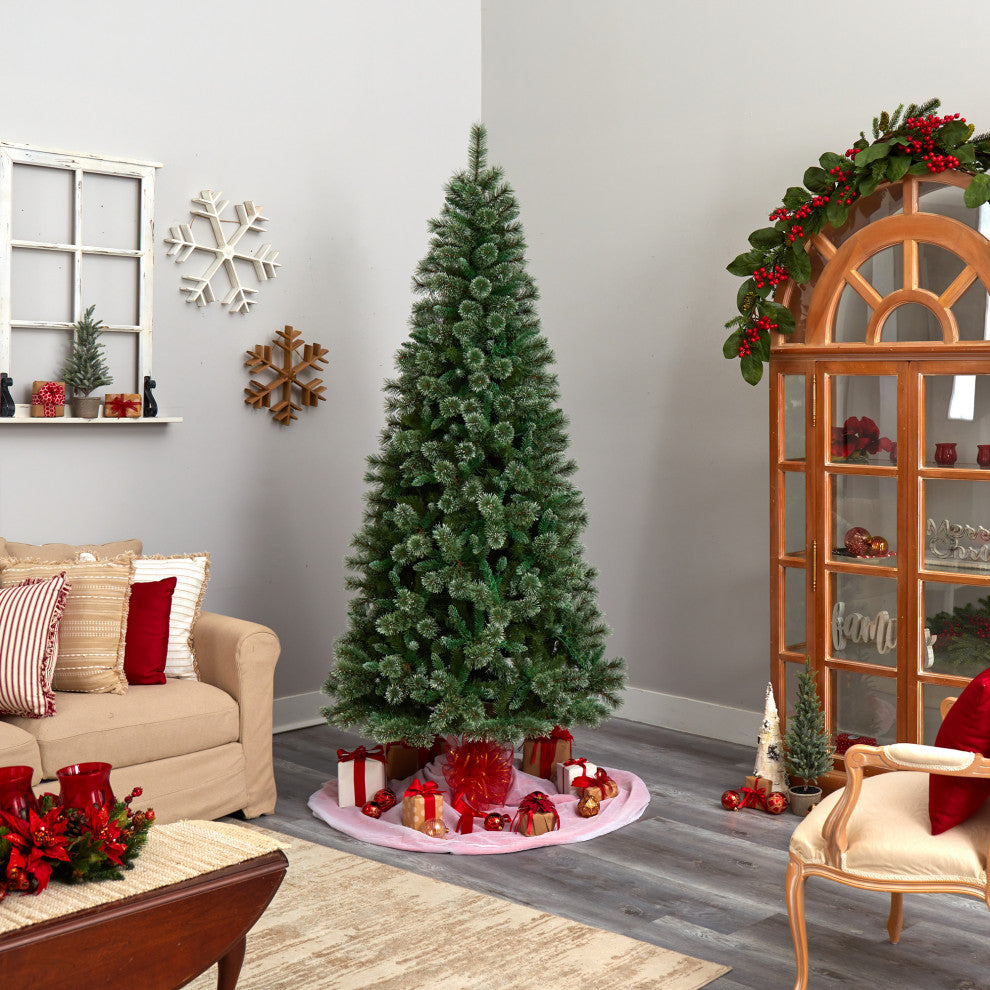 8' Wisconsin Slim Snow Tip Pine Artificial Christmas Tree With 600 LED Lights
