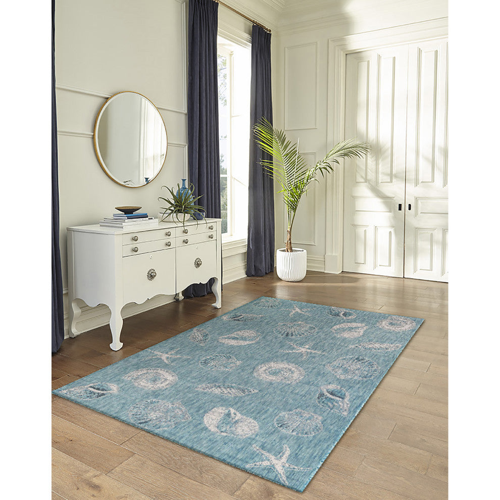 Carmel Shells Indoor/Outdoor Rug, Aqua, 3'3"x4'11"