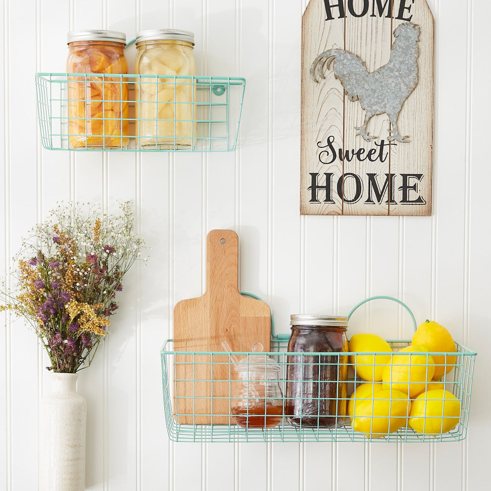 Assorted Aqua Wire Wall Basket (Set of 2)