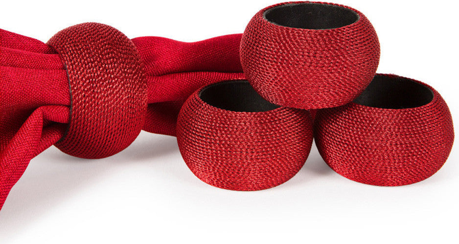 Cord Wrapped Plastic Napkin Rings, Red, Set of 4