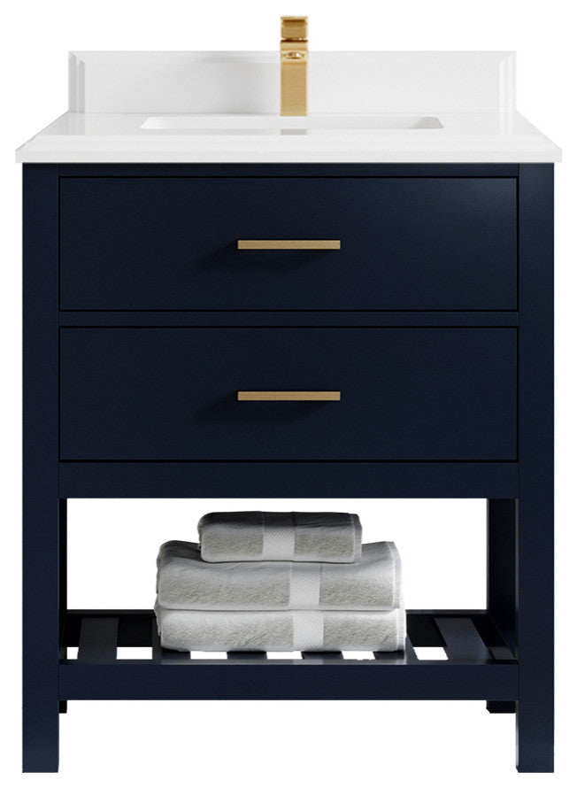 Parker 30 Single Sink Bath Vanity in Navy Blue  1.5" White Quartz