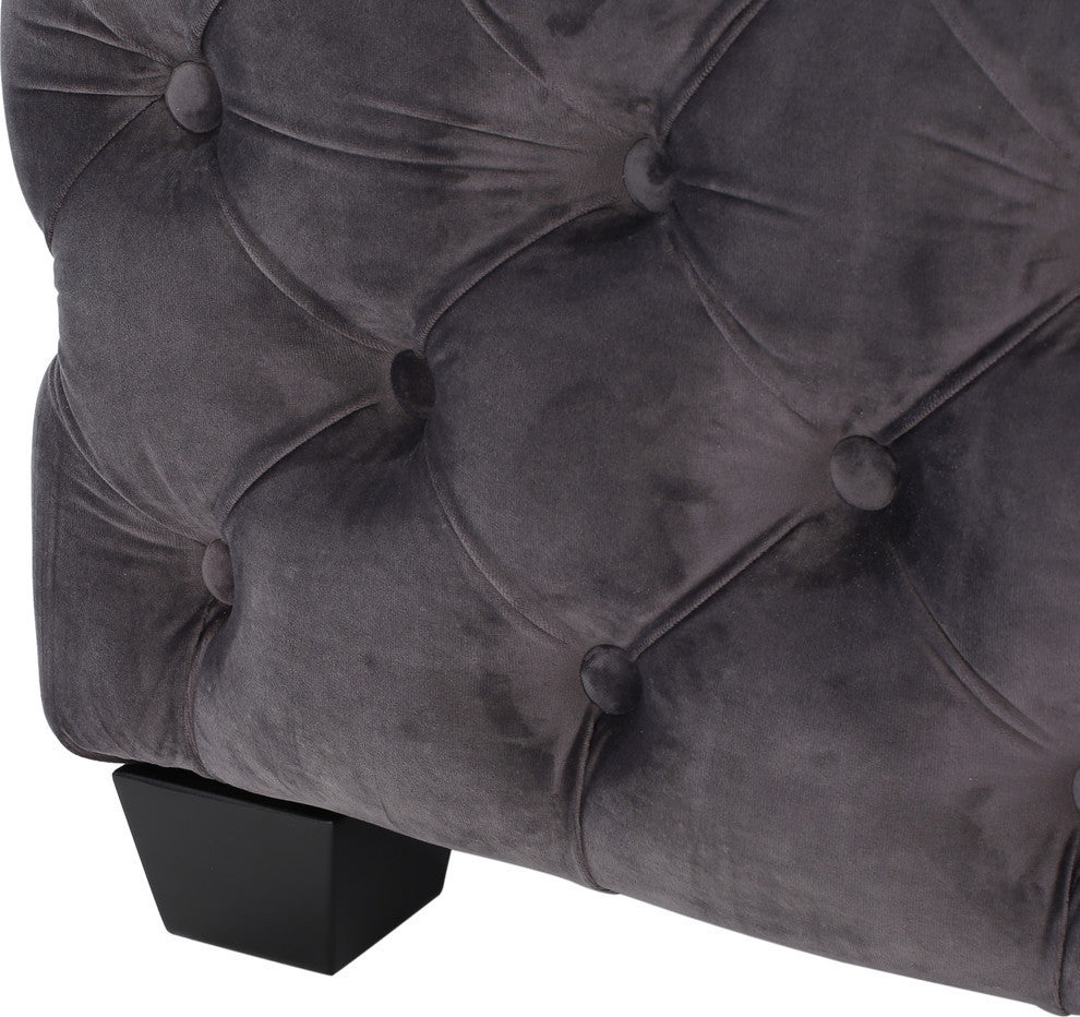 GDF Studio Provence Tufted New Velvet Fabric Ottoman Pouf, Gray