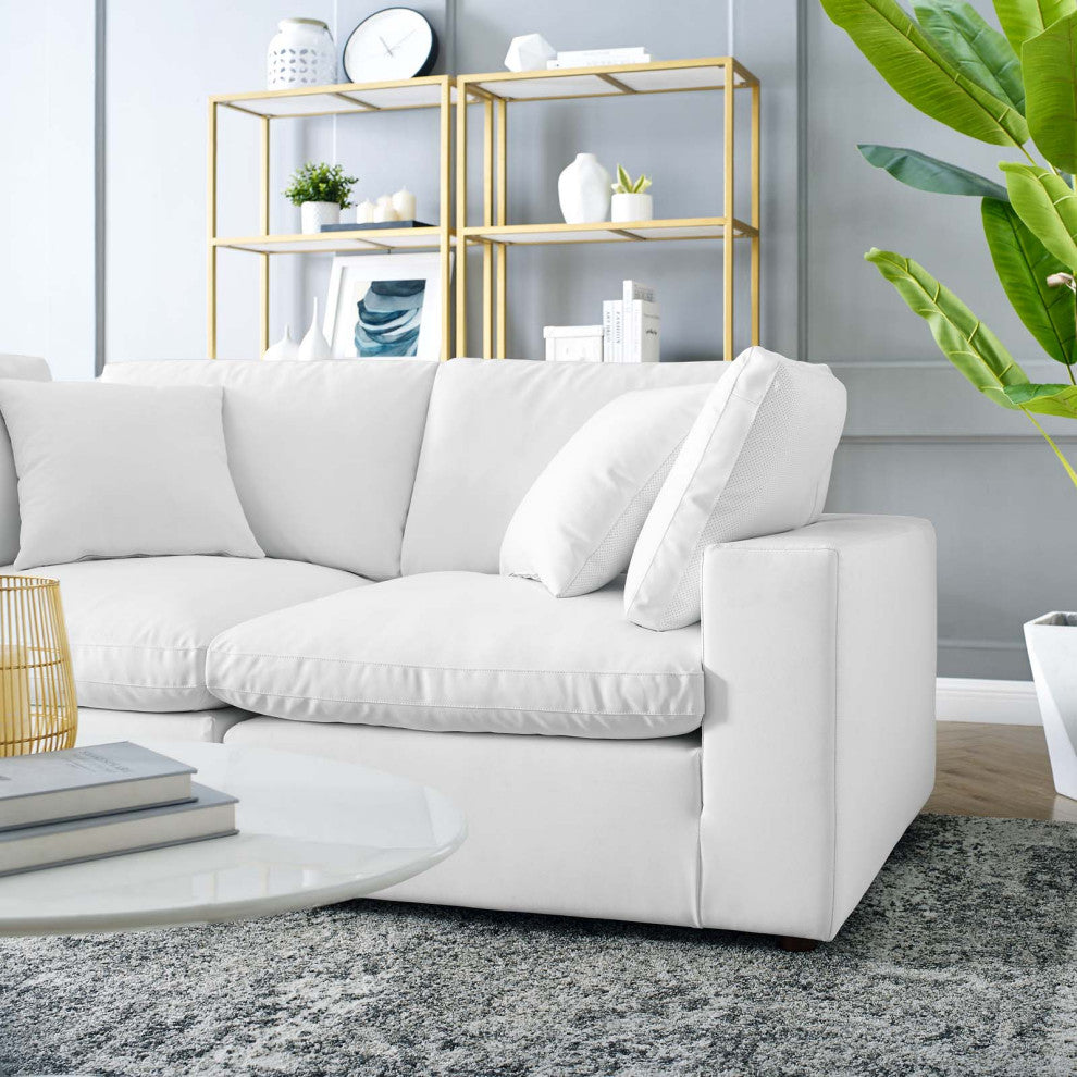 Commix Down Filled Overstuffed Vegan Leather Loveseat - White