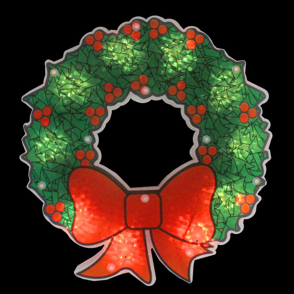 11" Holographic Lighted Berry Wreath Christmas Window Silhouette