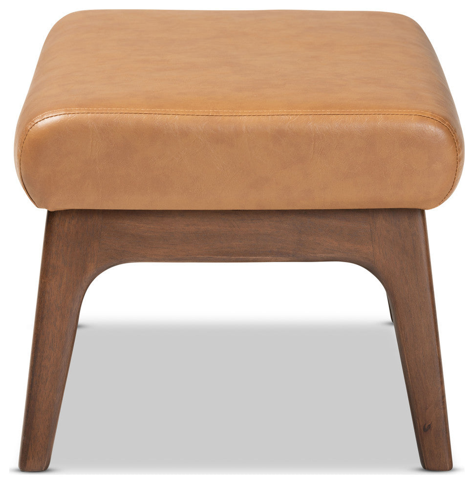 Bianca Midcentury Modern Tan Faux Leather Ottoman