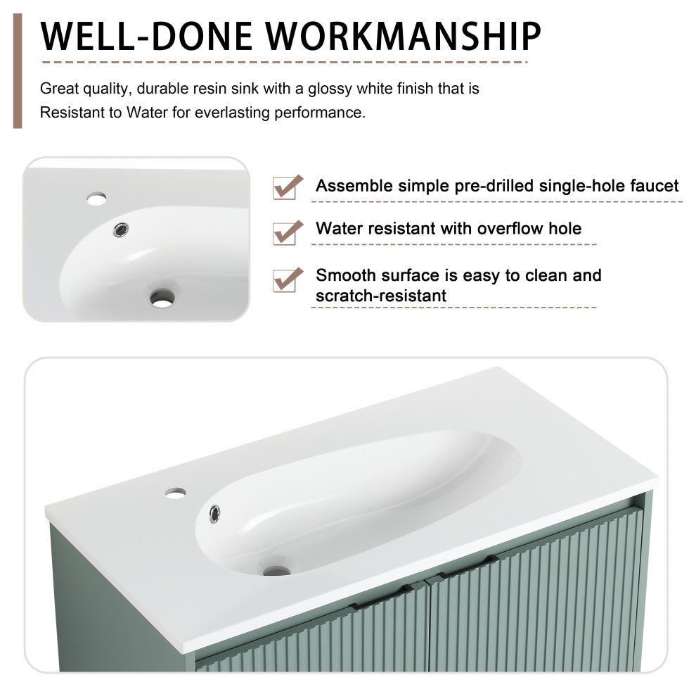 TATEUS 36" Stylish Wall-Mounted Bathroom Vanity with Drop-Shaped Resin Sink