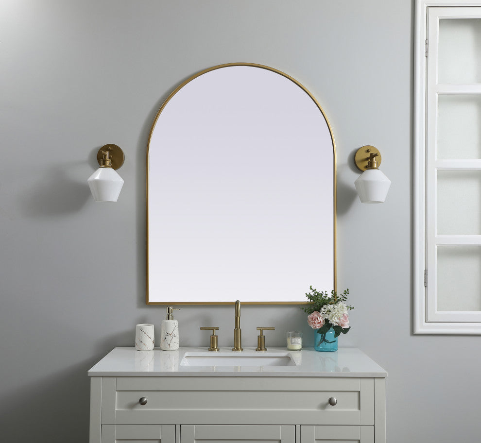 Metal Frame Arch Mirror 33X42 Inch, Brass