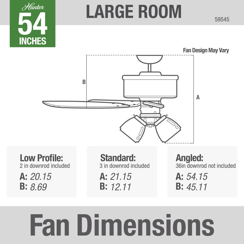 Hunter Fan Company 54" Promenade Ceiling Fan With LED Light/Remote, Gloss Black