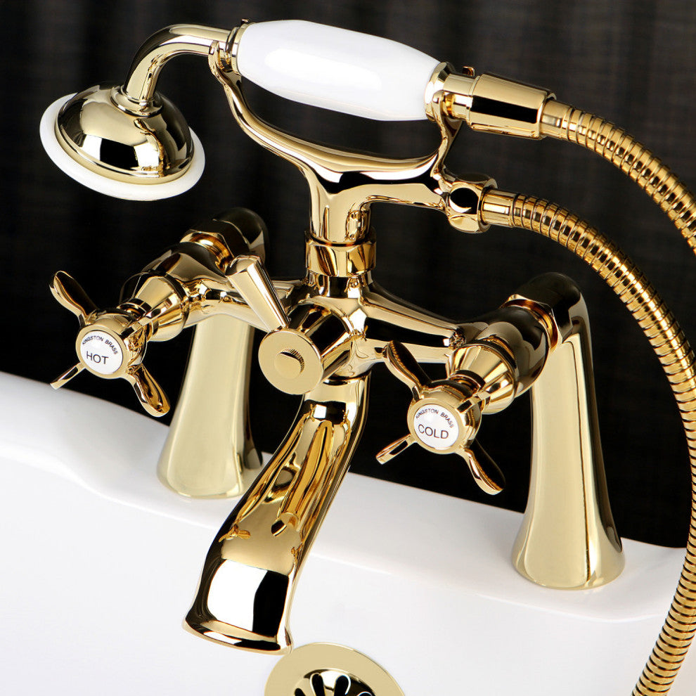 Kingston Brass Clawfoot Tub Faucet With Hand Shower, Polished Brass