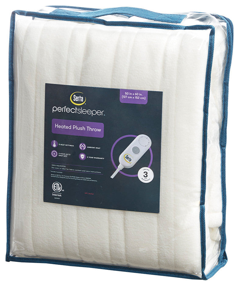Serta Fleece to Sherpa Heated 50x60" Fleece Sherpa Electric Throw Blanket, White
