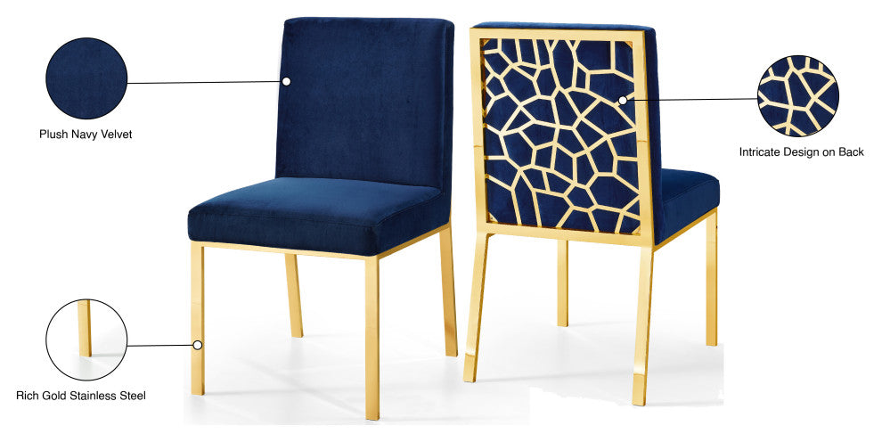 Opal Velvet Dining Chairs, Set of 2, Navy, Gold Base