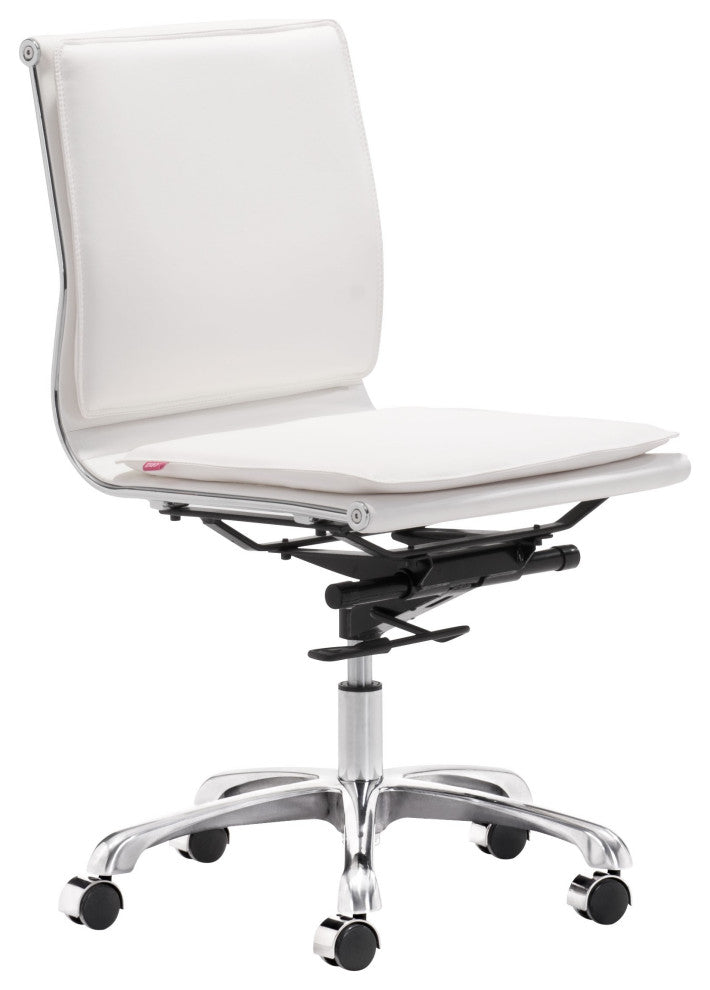 White Faux Leather Armless Executive Rolling Office Chair