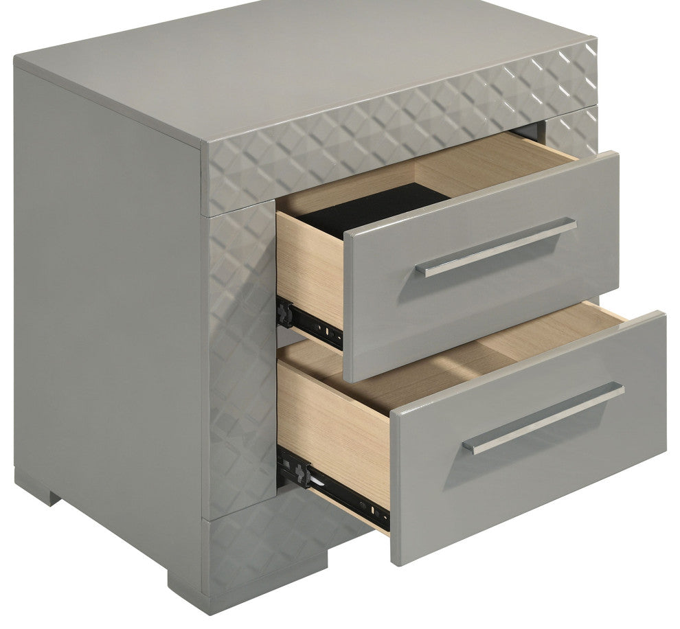 Ives 2-drawer Nightstand Bedside Table Grey High Gloss
