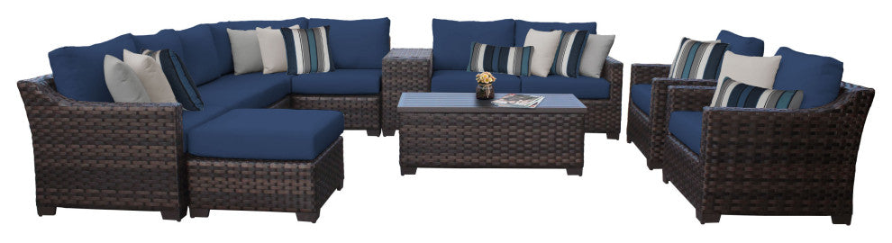 kathy ireland River Brook 12 Piece Wicker Patio Furniture Set, Midnight