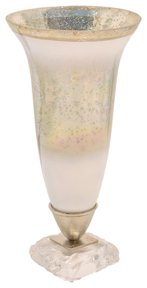 15" Glass Vase With Acrylic Base, Silver