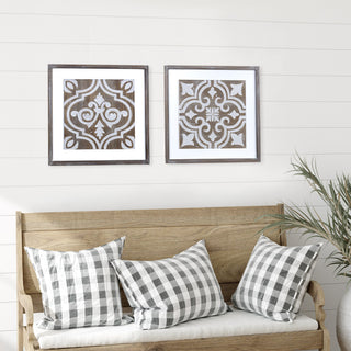 Wooden Gray and Beige Ethnic Tile Wall Plaque