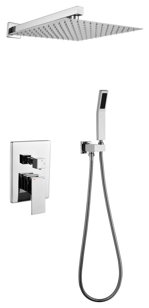 Wellfor Shower Set, 12" Rain Shower Head With Handheld Combo Set and Valve, Chrome