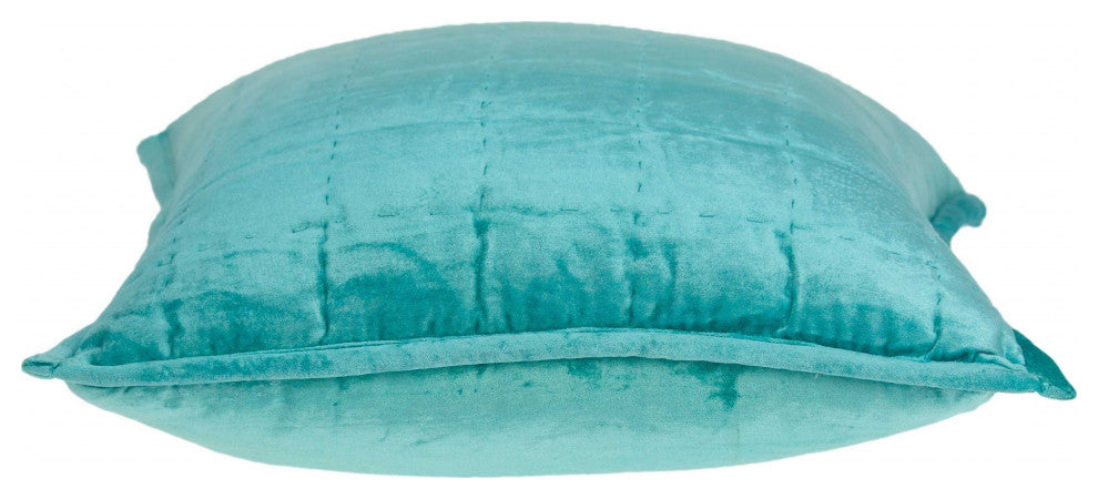 HomeRoots 20" x 0.5" x 20" Transitional Aqua Solid Quilted Pillow Cover