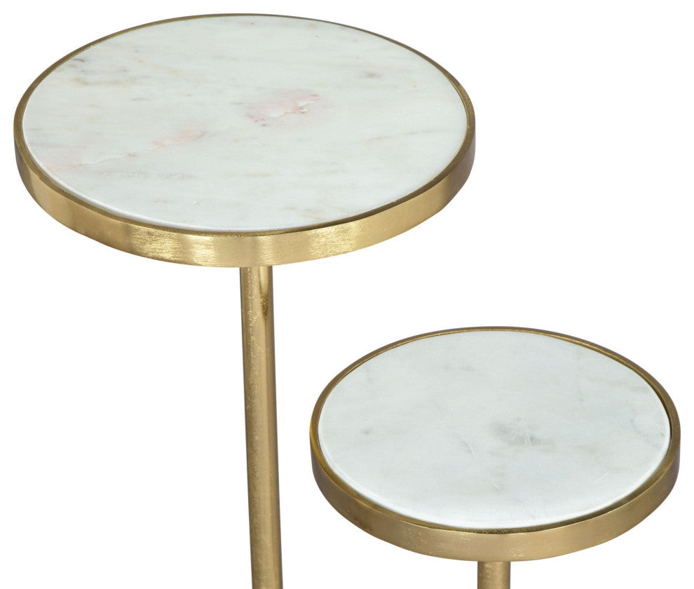 Sofa Side Table, Round, Artificial Marble, Iron Metal, White, Gold, Hospitality