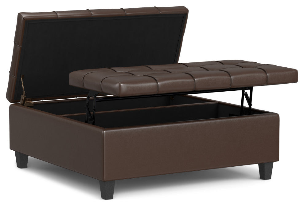 Harrison Large Square Coffee Table Storage Ottoman, Chocolate Brown