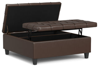 Harrison Large Square Coffee Table Storage Ottoman, Chocolate Brown