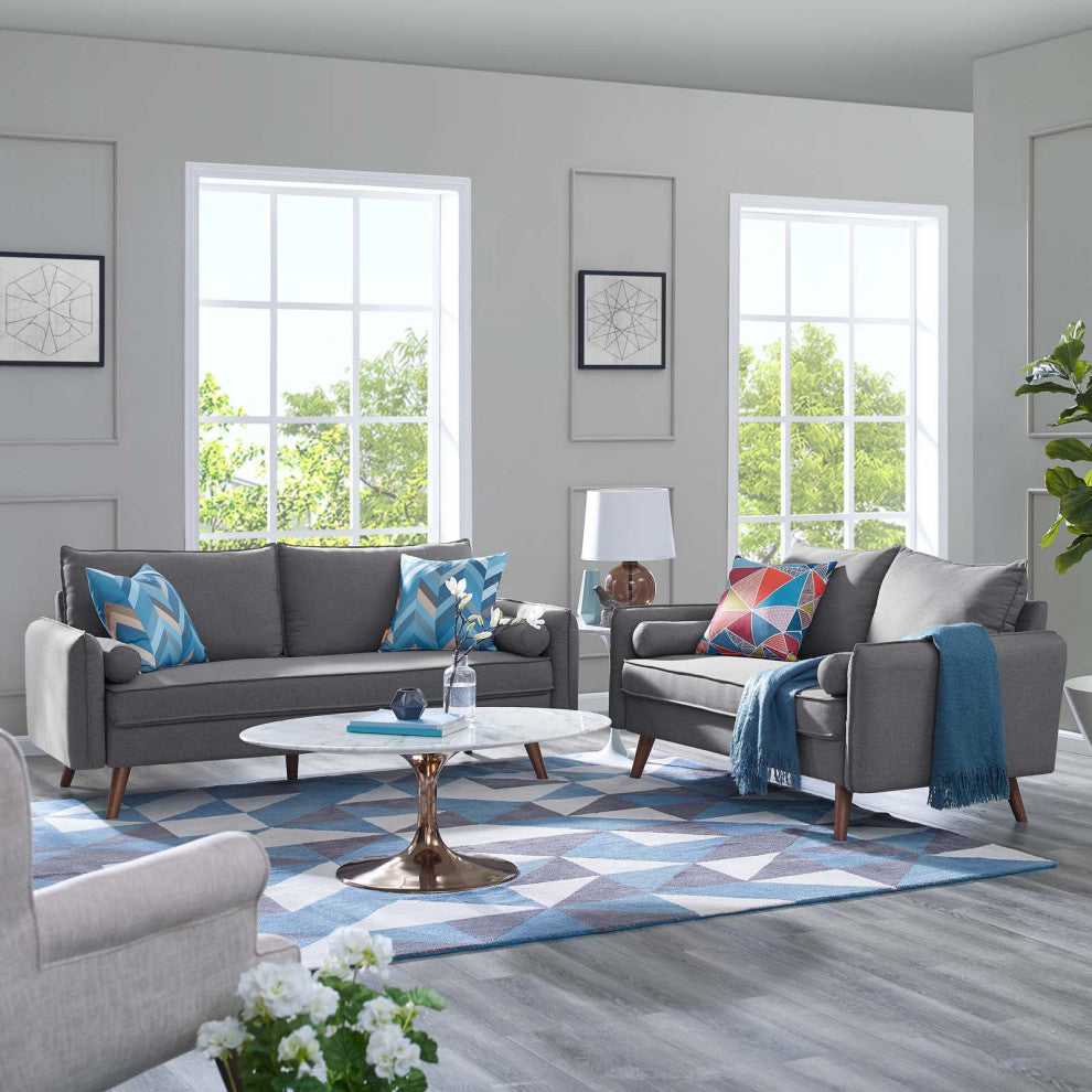 Loveseat and Sofa Set, Fabric, Gray, Modern, Living Lounge Hospitality