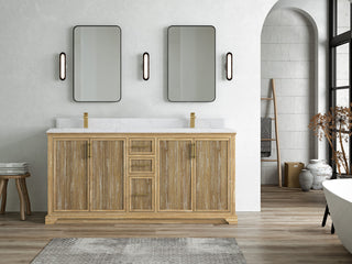 Alys Teak 72 Double Sink Bathroom Vanity Whitewashed 1.5" Empira Quartz