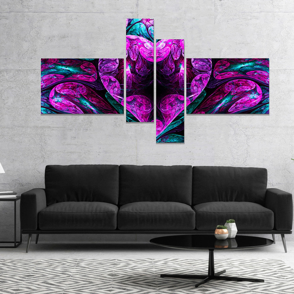 Purple Cold Mystical Heart, Floral Canvas Art Print, 60"x32", 4 panels