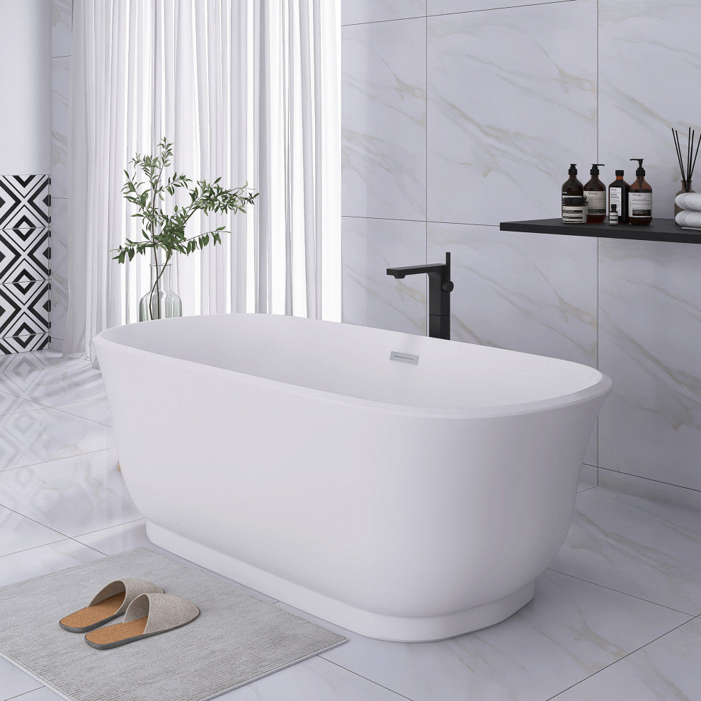 Acrylic Oval Freestanding Flatbottom Soaking Bathtub in Glossy White, 67"31"