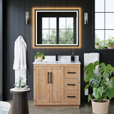 Cicero Vanity, Grain White Engineered Stone Countertop, Light Brown, 36", With Mirror
