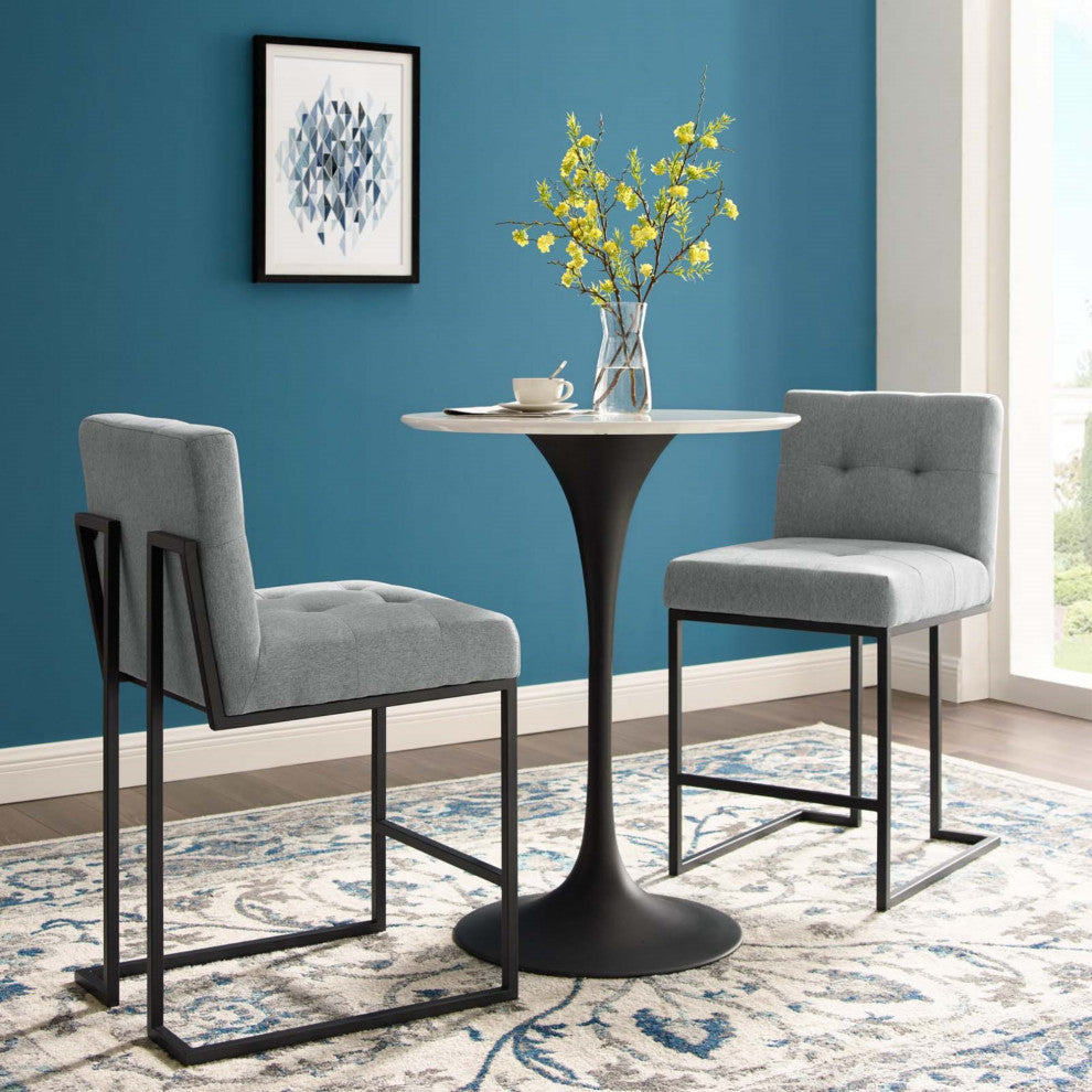 Black Stainless Steel Upholstered Fabric Counter Stool Set of 2 Black Light Gray