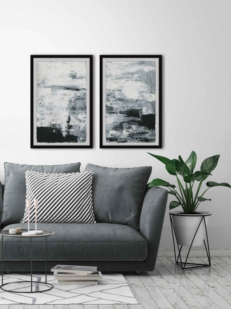 Black and White Smudges II Diptych, 48"x36"